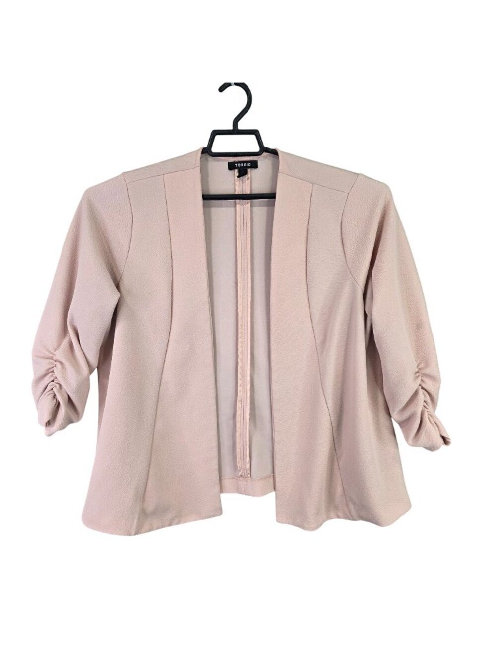 Womens Torrid Pink Ruched Sleeve Open Front Blazer Polyester Stretch Plus Size 2